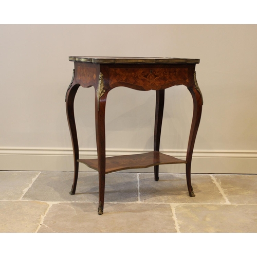 595 - A French Louis XVI style kingwood vanity table, the serpentine rectangular top with marquetry and pa... 