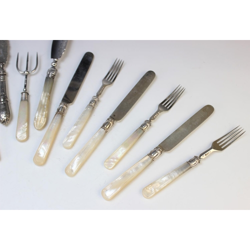 65 - A set of twelve silver and mother of pearl handled fruit knives and forks, John Gammage, Birmingham ... 