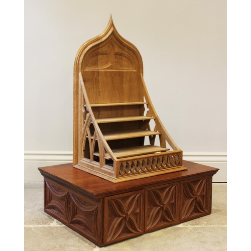 640 - A carved oak free standing spice rack with ogee back and four-tiered stand, 60cm H x 34cm W x 28cm D... 