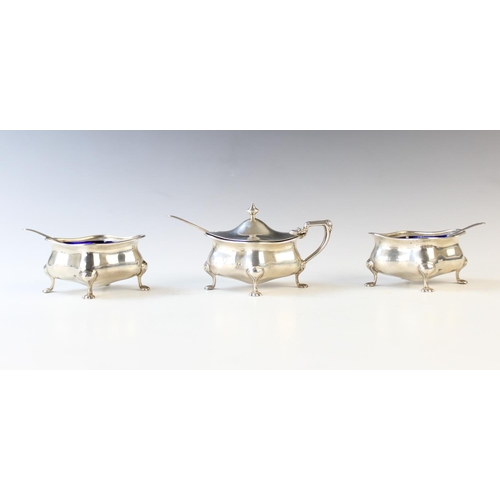 12 - A George V three-piece silver cruet set by Cooper Brothers & Sons Ltd, Sheffield 1919-21, each of mo... 