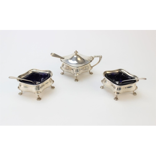 12 - A George V three-piece silver cruet set by Cooper Brothers & Sons Ltd, Sheffield 1919-21, each of mo... 