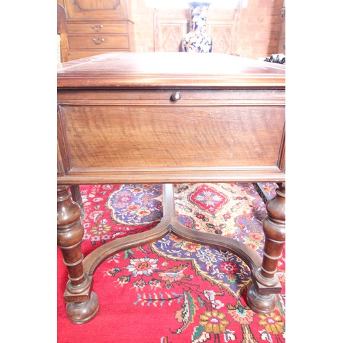 567 - A Louis XV style walnut desk, late 19th century, the rectangular moulded top inset with a leather sk... 