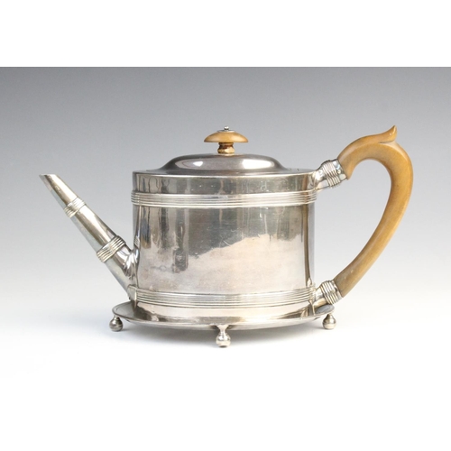 1 - A George III silver teapot and stand, Henry Green London 1787, the teapot of oval form with reeded b... 