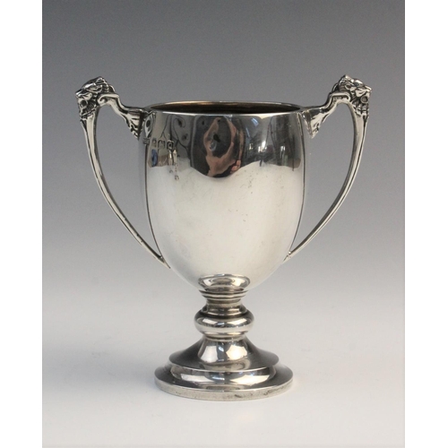 103 - A George V twin-handled silver trophy cup by F C Richards, Birmingham 1940, of typical form with kno... 