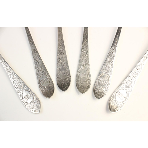 105 - Three pairs of Victorian silver salad servers by Walker & Hall, Sheffield 1897, each with bright cut... 