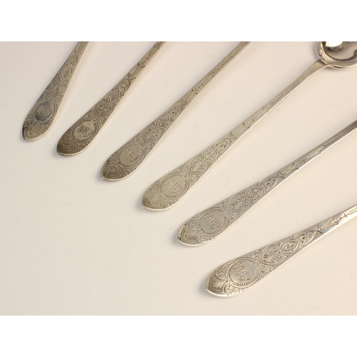 105 - Three pairs of Victorian silver salad servers by Walker & Hall, Sheffield 1897, each with bright cut... 