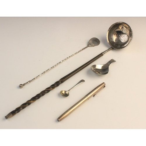 118 - A selection of silver and white metal tableware, to include a George III silver caddy spoon by Samue... 