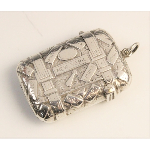 124 - A Victorian silver vesta case by Hilliard & Thomason, Birmingham 1889, designed as a travelling port... 