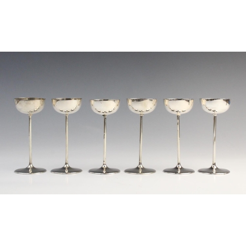 127 - Six German silver sorbet cups, each of circular form on narrow stem and spreading foot, each with '8... 