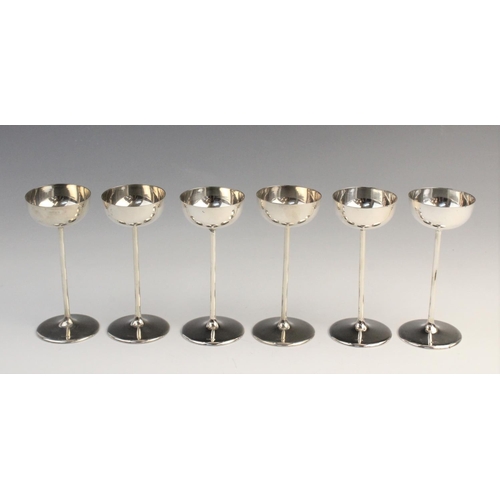 127 - Six German silver sorbet cups, each of circular form on narrow stem and spreading foot, each with '8... 