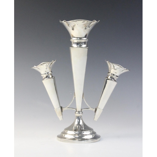 14 - A George V silver epergne by James Deakin & Sons, Sheffield 1920, the central trumpet shaped stem to... 