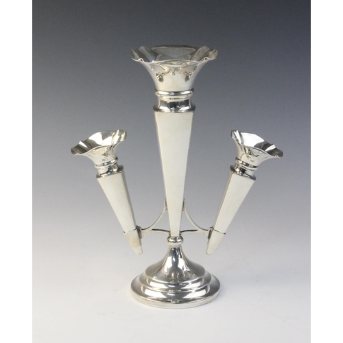 14 - A George V silver epergne by James Deakin & Sons, Sheffield 1920, the central trumpet shaped stem to... 