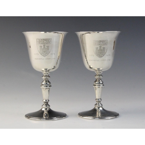 15 - A pair of silver goblets commemorating the Octocentenary of Newcastle-Under-Lyme by Terry & Co, Birm... 