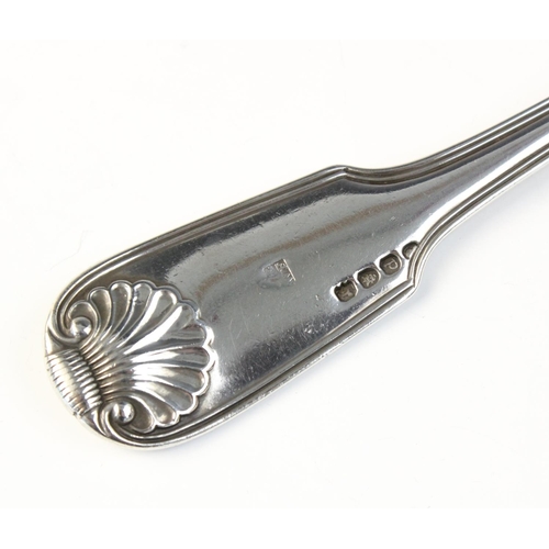 19 - A George III silver fish slice by William Eley & William Fearn, London 1819, with fiddle, thread and... 