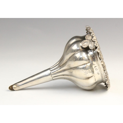2 - A George IV silver wine funnel by Rebecca Emes & Edward Barnard I, London 1828, pierced bowl with ca... 