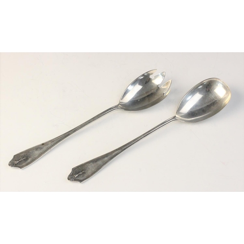 22 - A pair of silver salad servers by Barker Brothers Silver Ltd, Birmingham 1933, each 22.5cm long, wei... 