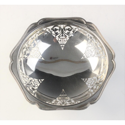 27 - An Art Deco silver bon-bon dish by Walker & Hall, Sheffield 1923, of hexagonal form with pierced dec... 