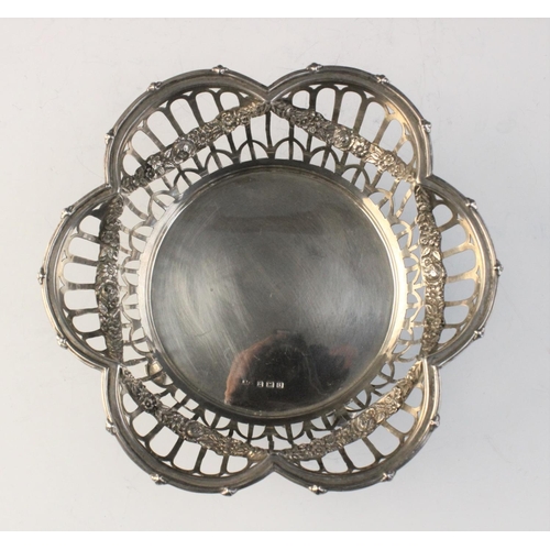28 - An Edwardian silver bon-bon dish by Henry Matthews, Birmingham 1908, of lobed hexagonal 'flower head... 