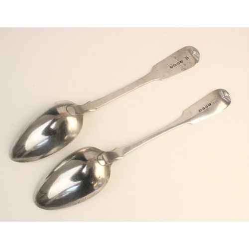42 - A George III silver fiddle pattern tablespoon by Richard Poulden, London 1820, 22.4cm long, together... 