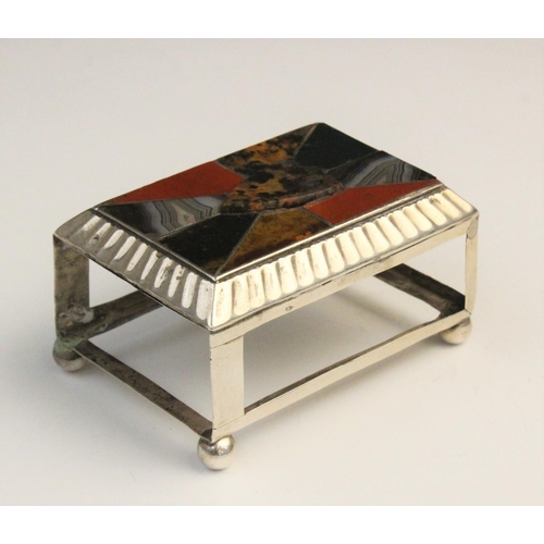 53 - A Victorian silver agate set matchbox holder by Adie and Lovekin, Birmingham 1892, of rectangular fo... 