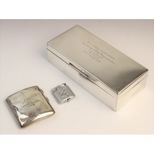 71 - WORLD WAR II NAVAL INTEREST: A silver cigarette case 
by Page, Keen & Page, Birmingham 1939, inscrib... 