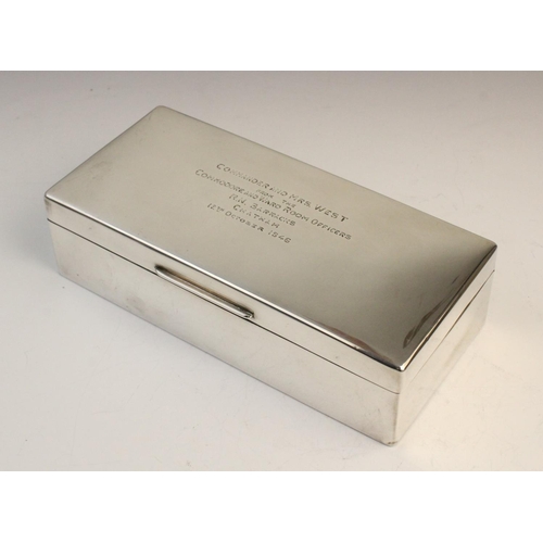 71 - WORLD WAR II NAVAL INTEREST: A silver cigarette case 
by Page, Keen & Page, Birmingham 1939, inscrib... 