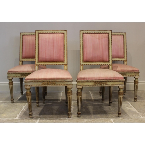 740 - A set of four Louis XVI chairs in the manner of Henri Jacob, each with painted frame embellished wit... 