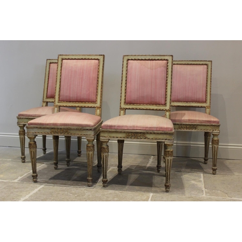 740 - A set of four Louis XVI chairs in the manner of Henri Jacob, each with painted frame embellished wit... 