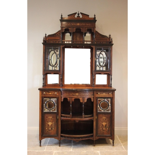 749 - A late Victorian rosewood mirror back chiffonier, the architectural high back with a broken pediment... 