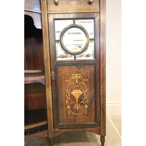 749 - A late Victorian rosewood mirror back chiffonier, the architectural high back with a broken pediment... 