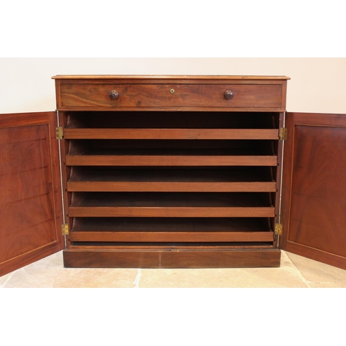 767 - A mid 19th century mahogany specimen chest, with rectangular leather inset top, above a single drawe... 