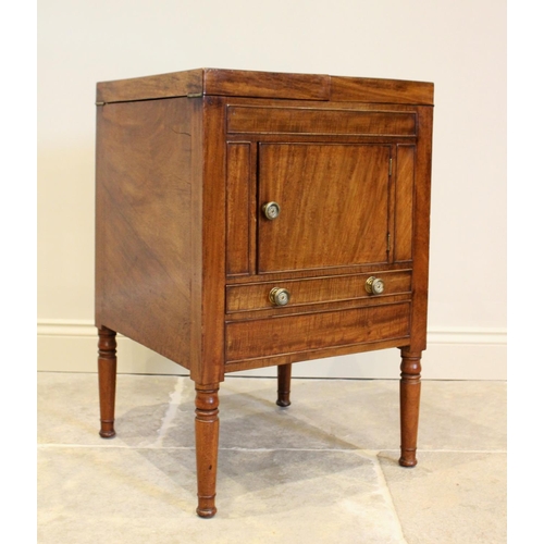 773 - A George III and later mahogany cellarette, converted from a commode chest, the twin hinged top open... 