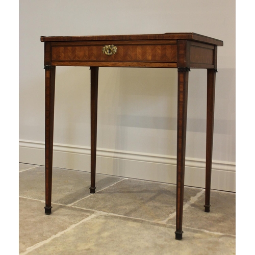 774 - A late 19th century kingwood writing table, the rectangular sliding top with a central herringbone p... 