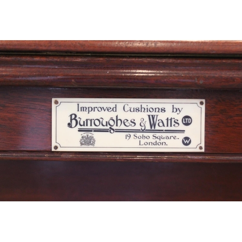 781 - A Burroughes and Watts Ltd, 19 Soho Square London, Victorian mahogany billiard table, 225cm long x 1... 