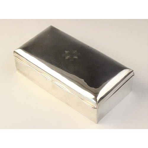 79 - An Edwardian silver cigarette box by Robert Pringle & Sons, London 1906, of rectangular form, engrav... 