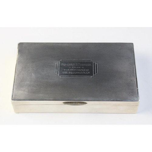 83 - R.A.F INTEREST: An Art Deco silver mounted cigarette box by Sanders & Mackenzie, London 1937, of rec... 