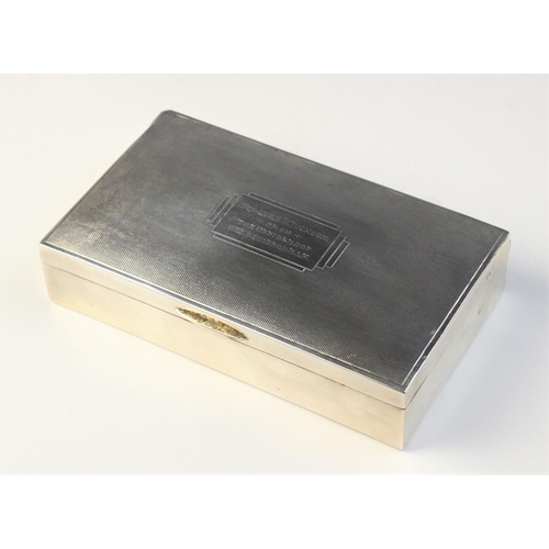 83 - R.A.F INTEREST: An Art Deco silver mounted cigarette box by Sanders & Mackenzie, London 1937, of rec... 