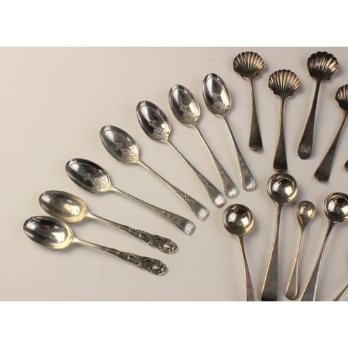 90 - A set of four 18th century silver teaspoons, each with shell form bowls and engraved initials ‘T.W.E... 