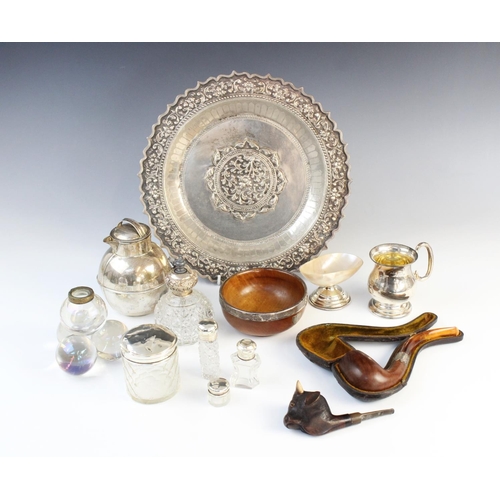 68 - A selection of silver and white metal tableware, to include; an Asian white metal salver, 30cm diame... 