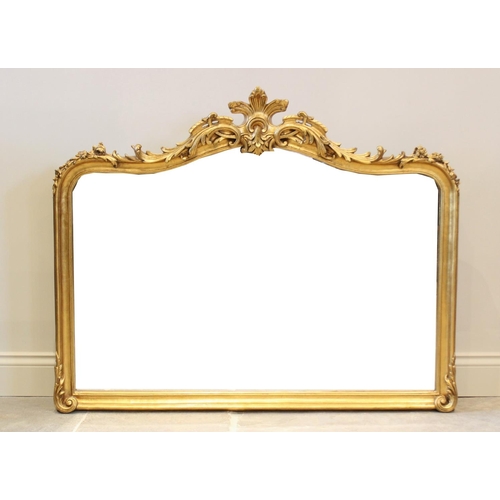 745 - A Louis XVI style Rococo overmantel mirror, late 20th century, the composite gilt frame applied with... 