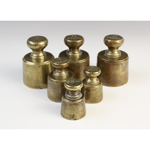 784 - A matched set of six Victorian lead filled brass proportional weights, by Young's of London, to be u... 