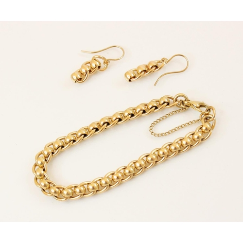 101 - A 9ct gold belcher link necklace, bracelet and earring suite, the necklace and bracelet with lobster... 