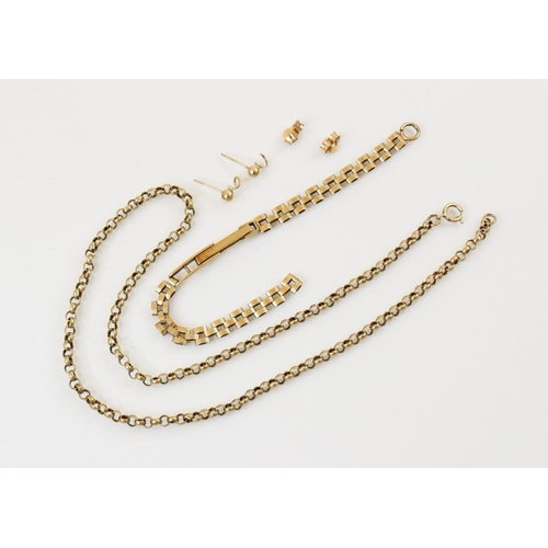 108 - A 9ct gold belcher link chain, with spring ring and loop fastening, 39.8cm long, together with a 9ct... 