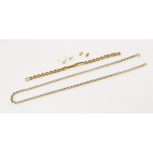 108 - A 9ct gold belcher link chain, with spring ring and loop fastening, 39.8cm long, together with a 9ct... 