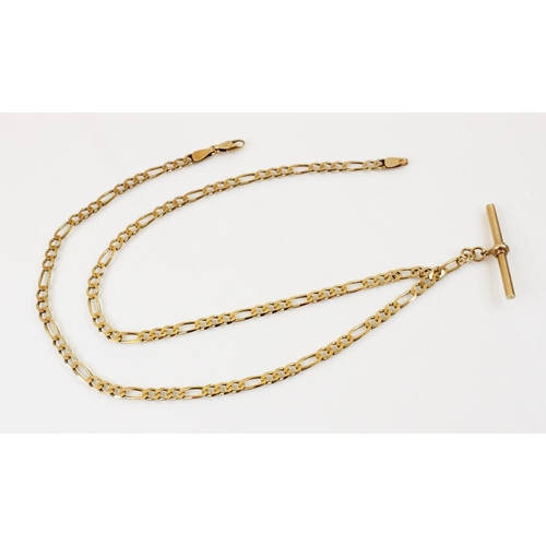 117 - A 9ct gold figaro link chain, with lobster claw and loop fastening, 51cm long, suspending a yellow m... 