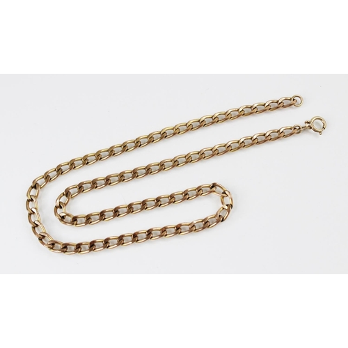 120 - A yellow metal curb link chain, with spring ring and loop fastener, marked '9ct', 41.3cm long, weigh... 