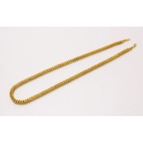 131 - A yellow gold popcorn link chain, with S-hook fastener stamped ‘S22’ and lobster claw fastener stamp... 