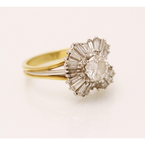 136 - A diamond ballerina cluster ring, the central round brilliant cut diamond (weighing approximately 0.... 