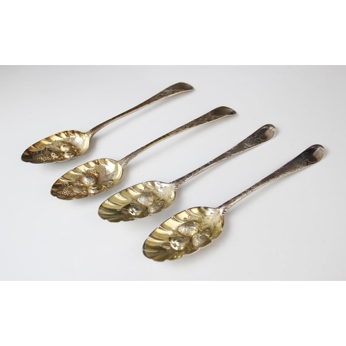 14 - A pair of 18th century Old English pattern silver berry spoons, one by Robert Perth, London (date le... 
