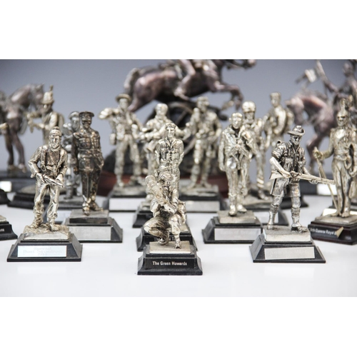 201 - A collection of silver plated Royal Hampshire Art Foundry military figures, to include mounted figur... 